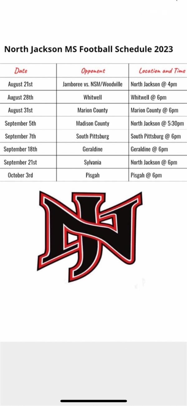 2023 NJMS Football Schedule
